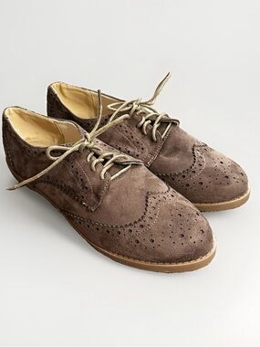 Ollio Brown Suede Wingtip Oxford Shoes